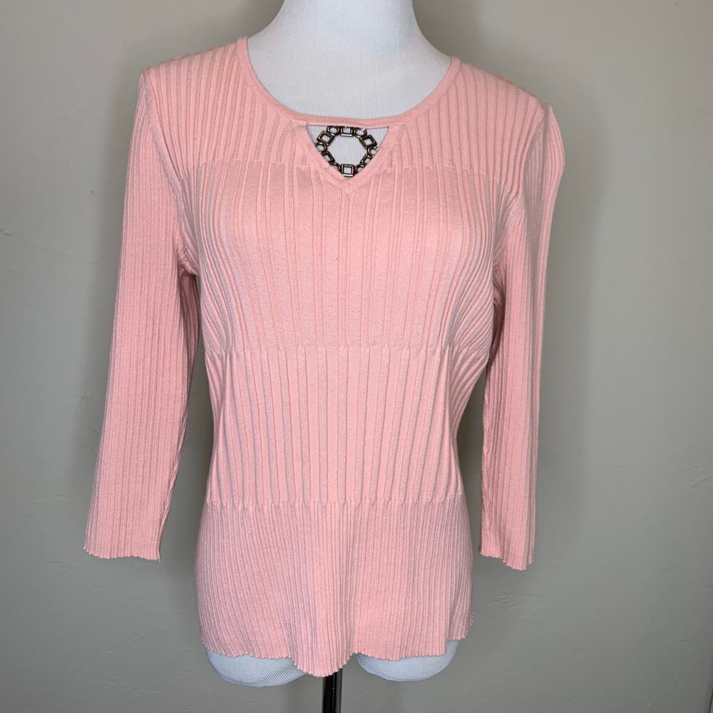 Y2K Vintage Pink Fitted Thin Sweater Cutout Hardware Sz Medium